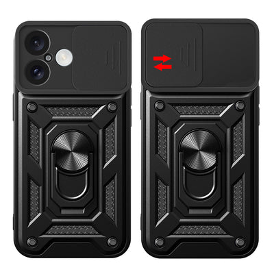 Hybrid Armor Camshield iPhone 16 Plus Armored Case with Camera Cover and Stand - Black — Hurtel