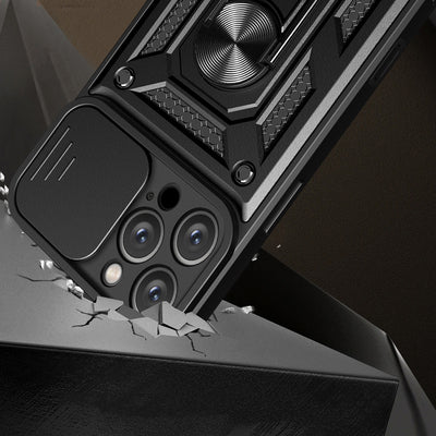 Hybrid Armor Camshield iPhone 16 Pro Case with Camera Cover and Stand - Black — Hurtel