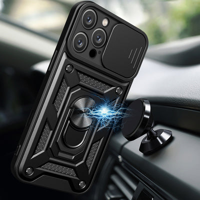 Hybrid Armor Camshield iPhone 16 Pro Case with Camera Cover and Stand - Black — Hurtel