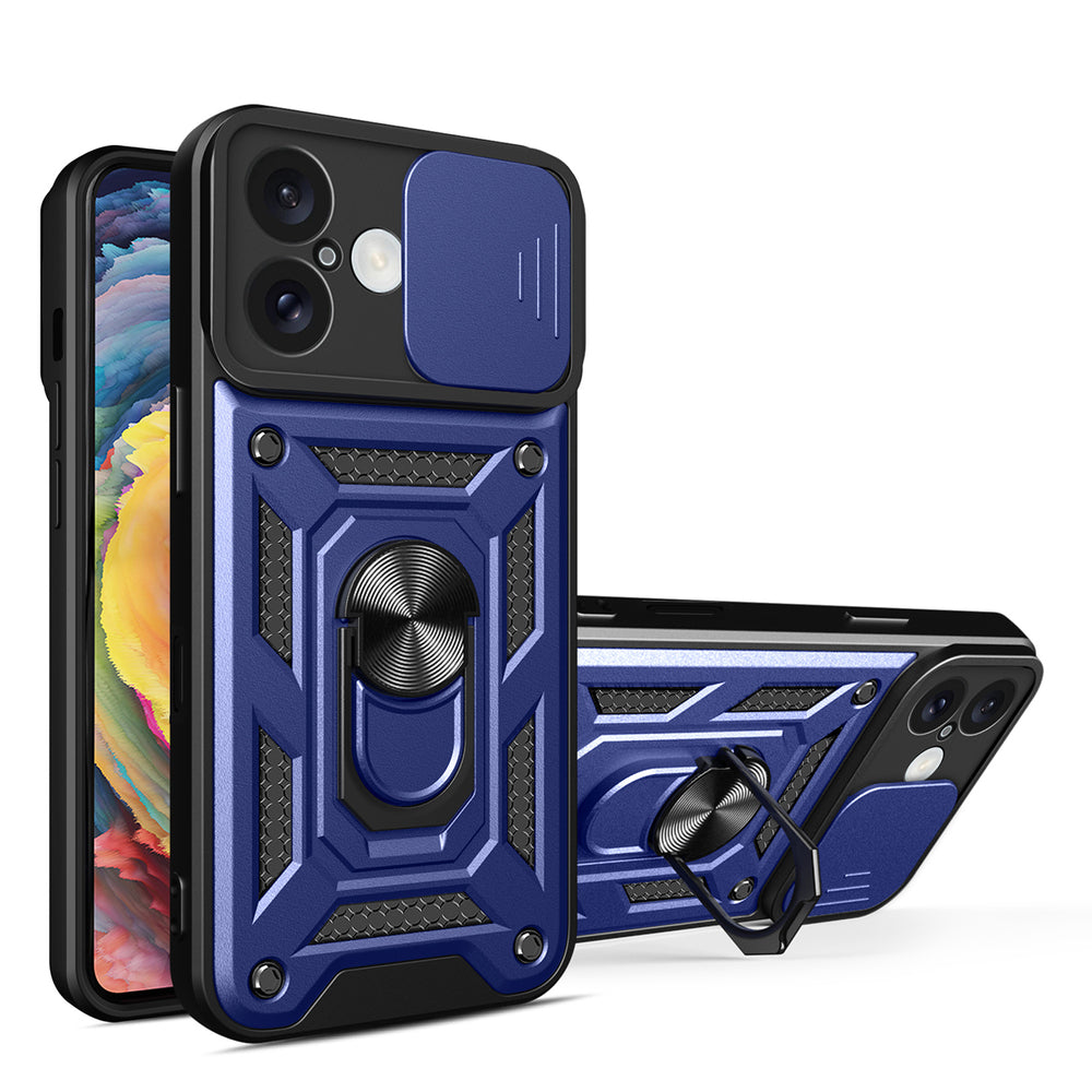 Hybrid Armor Camshield iPhone 16 Case with Camera Cover and Stand - Blue — Hurtel