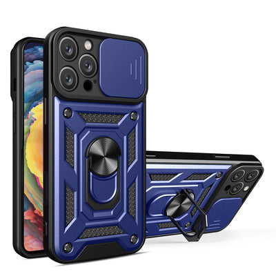Hybrid Armor Camshield iPhone 16 Pro Armored Case with Camera Cover and Stand - Blue — Hurtel
