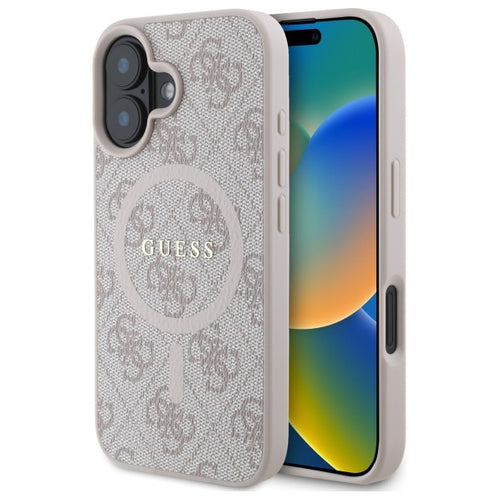 Guess 4G Ring Classic Logo MagSafe iPhone 16 Case - Pink