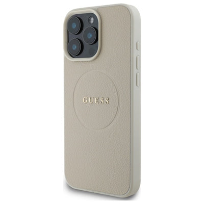 Guess Grained Gold Ring MagSafe Case for iPhone 16 Pro Max - Beige