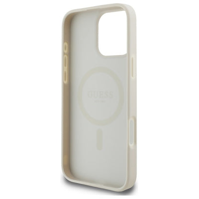 Guess Grained Gold Ring MagSafe Case for iPhone 16 Pro Max - Beige