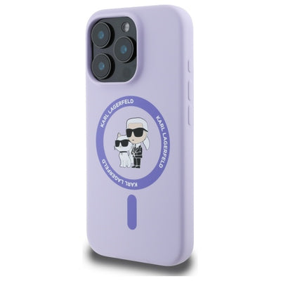 Karl Lagerfeld Silicone Karl&Choupette Heads Ring MagSafe Case for iPhone 16 Pro - Purple