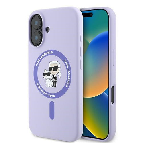 Karl Lagerfeld Silicone Karl&Choupette Heads Ring MagSafe Case for iPhone 16 Plus - Purple