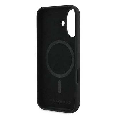 Karl Lagerfeld Silicone Case Nauble Heads Print MagSafe for iPhone 16 Plus - Black