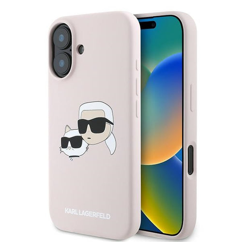 Karl Lagerfeld Silicone Nauble Heads Print MagSafe Case for iPhone 16 Plus - Pink