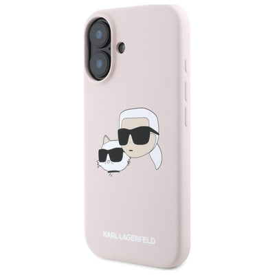 Karl Lagerfeld Silicone Nauble Heads Print MagSafe Case for iPhone 16 - Pink