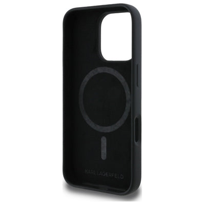 Karl Lagerfeld Silicone Case Heads Print MagSafe for iPhone 16 Pro Max - Black