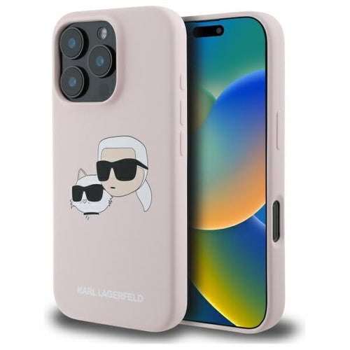 Karl Lagerfeld Silicone Nauble Heads Print MagSafe Case for iPhone 16 Pro Max - Pink