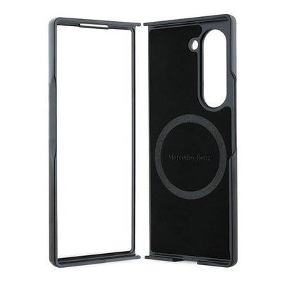 Mercedes Leather Wood Imitation MagSafe Case for Samsung Galaxy Z Fold 6 - Black