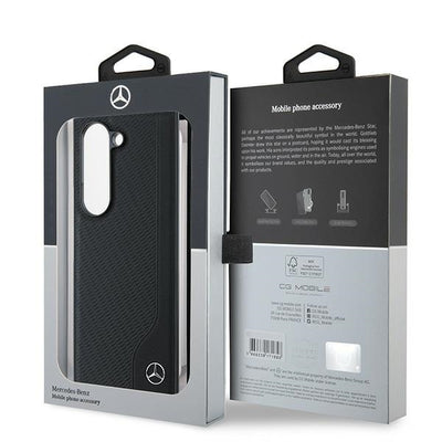 Mercedes Leather Wood Imitation MagSafe Case for Samsung Galaxy Z Fold 6 - Black