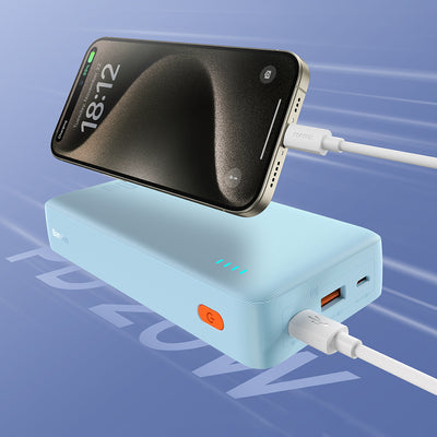 Baseus Airpow 20W 20000mAh Power Bank with White Baseus Simple Series USB-A - USB-C 50cm Cable - Blue