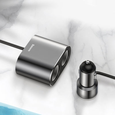 Baseus CRDYQ-01 splitter 2x cigarette lighter socket 80W 2x USB-A 3.1A - black