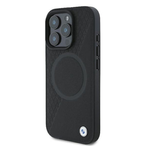 BMW Signature Leather Half Textured & Circle MagSafe case for iPhone 16 Pro - black