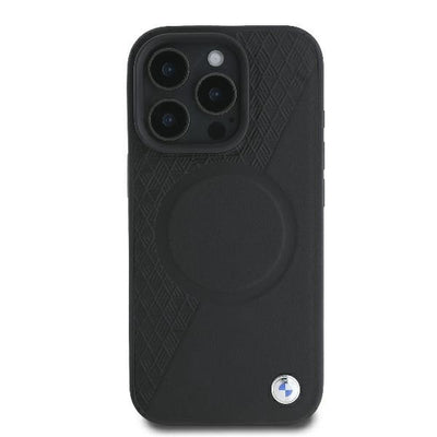 BMW Signature Leather Half Textured & Circle MagSafe case for iPhone 16 Pro - black