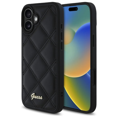 Guess Quilted Metal Logo iPhone 16 Plus Case - Black