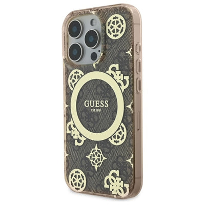 Guess IML Peony On 4G Background MagSafe Case for iPhone 16 Pro - Brown