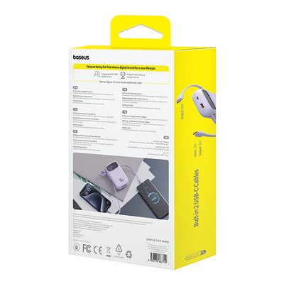 Baseus QPow 2 30W 10000mAh Power Bank with Built-in USB-C Cables - Purple