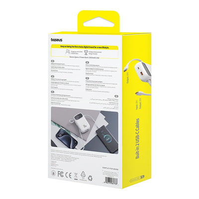 Baseus QPow 2 30W 10000mAh Power Bank with Built-in USB-C Cables - White