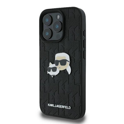 Karl Lagerfeld Monogram Karl & Choupette Head Pin iPhone 16 Pro Case - Black