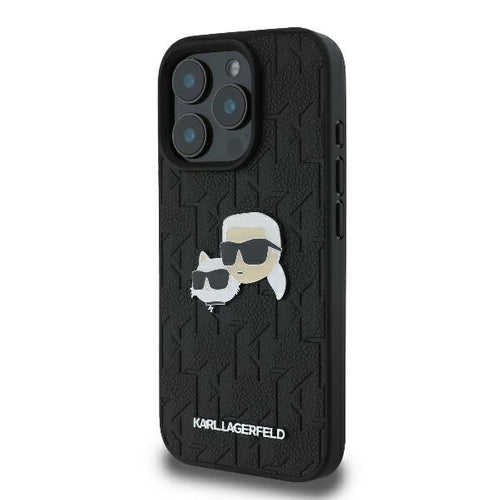 Karl Lagerfeld Monogram Karl & Choupette Head Pin iPhone 16 Pro Case - Black