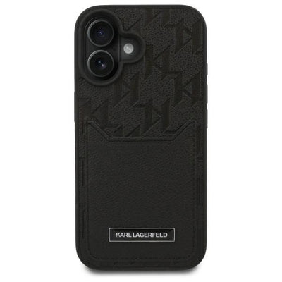 Karl Lagerfeld Cardslots Monogram iPhone 16 Case - Black