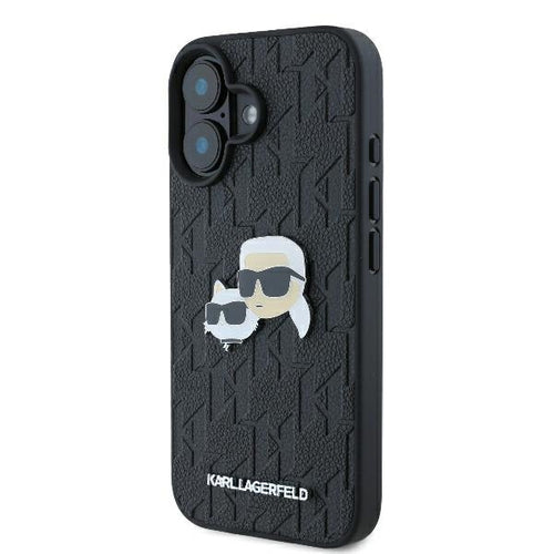 Karl Lagerfeld Monogram Karl & Choupette Head Pin iPhone 16 Case - Black
