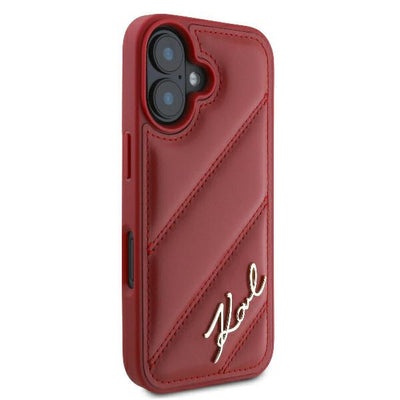 Karl Lagerfeld Diagonal Quilted Script iPhone 16 Case - Red