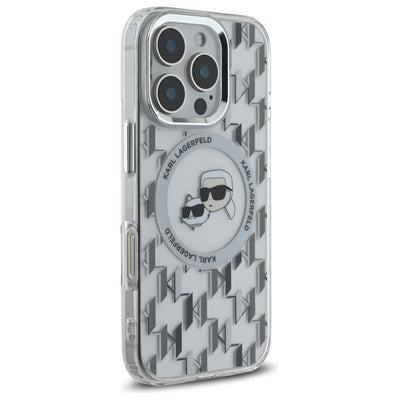 Karl Lagerfeld IML Monogram Karl & Choupette Head MagSafe iPhone 16 Pro Case - Clear
