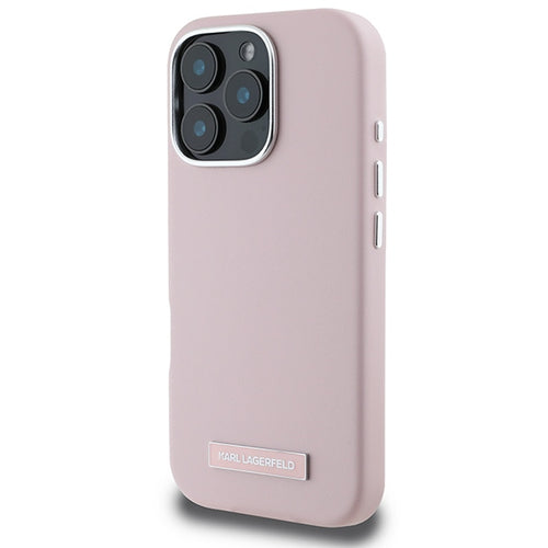 Karl Lagerfeld FW Metal Plate MagSafe iPhone 16 Pro Case - Pink