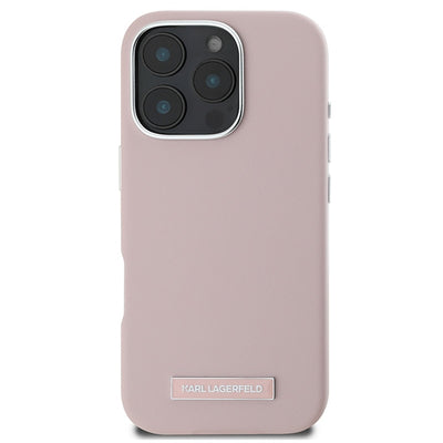 Karl Lagerfeld FW Metal Plate MagSafe iPhone 16 Pro Case - Pink