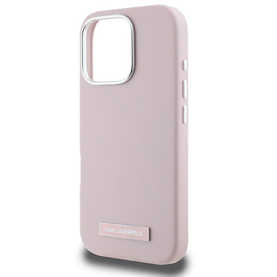 Karl Lagerfeld FW Metal Plate MagSafe iPhone 16 Pro Case - Pink