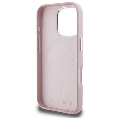 Karl Lagerfeld FW Metal Plate MagSafe iPhone 16 Pro Case - Pink