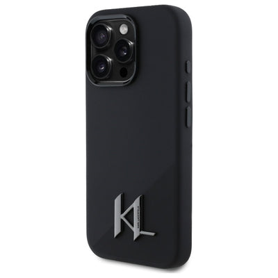 Karl Lagerfeld Silicone Shadow Metal Initial MagSafe iPhone 16 Pro Case - Black