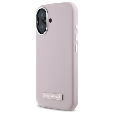 Karl Lagerfeld FW Metal Plate MagSafe iPhone 16 Case - Pink
