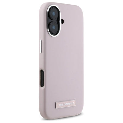 Karl Lagerfeld FW Metal Plate MagSafe iPhone 16 Case - Pink
