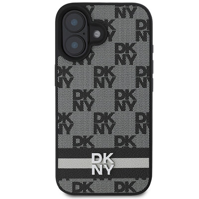 DKNY Checkered Pattern & Printed Stripes iPhone 16 Case - Black