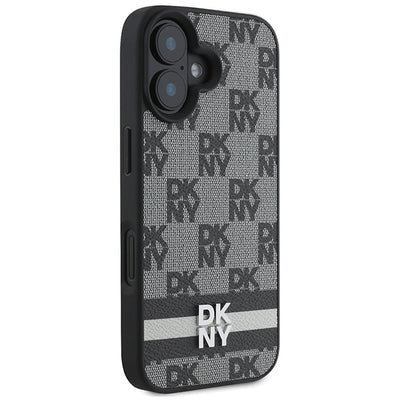 DKNY Checkered Pattern & Printed Stripes iPhone 16 Case - Black
