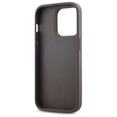 DKNY Leather Checkered Mono Pattern MagSafe iPhone 14 Pro Case - Beige