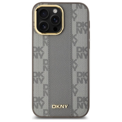 DKNY Leather Checkered Mono Pattern MagSafe iPhone 14 Pro Max Case - Beige
