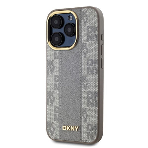 DKNY Leather Checkered Mono Pattern MagSafe iPhone 15 Pro Case - Beige