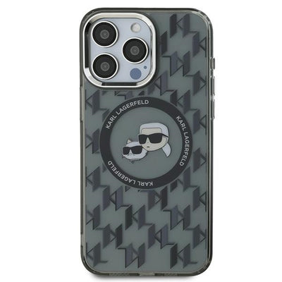 Karl Lagerfeld IML Monogram Karl & Choupette Head MagSafe iPhone 15 Pro Case - Black