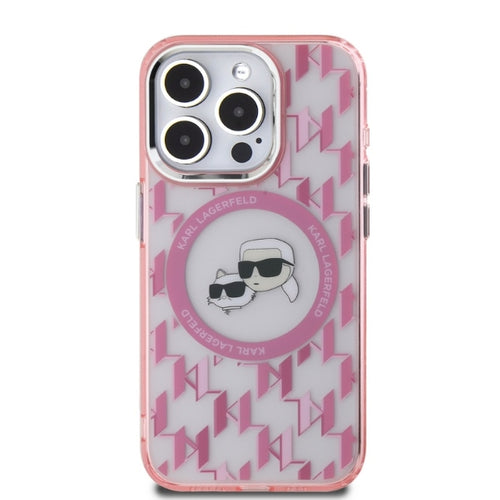 Karl Lagerfeld IML Monogram Karl & Choupette Head MagSafe iPhone 15 Pro Case - Pink