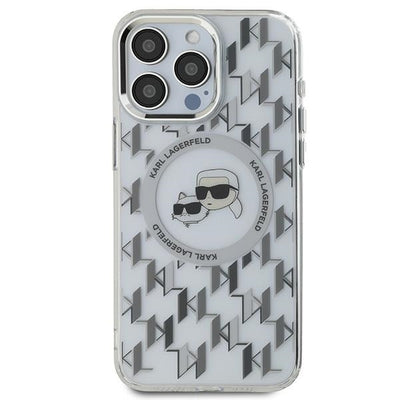 Karl Lagerfeld IML Monogram Karl & Choupette Head MagSafe iPhone 15 Pro Case - Clear