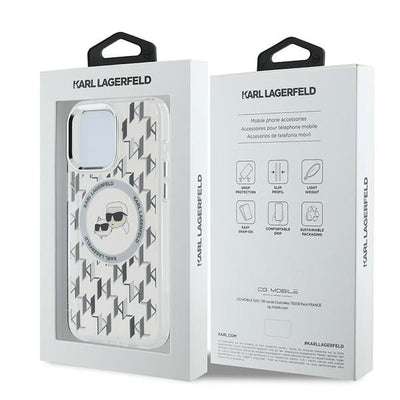 Karl Lagerfeld IML Monogram Karl & Choupette Head MagSafe iPhone 15 Pro Case - Clear