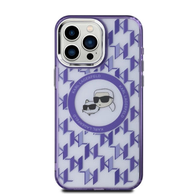 Karl Lagerfeld IML Monogram Karl & Choupette Head MagSafe iPhone 15 Pro Case - Purple