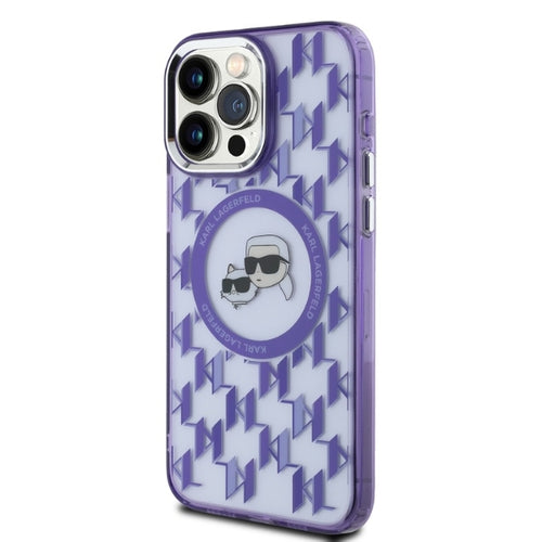 Karl Lagerfeld IML Monogram Karl & Choupette Head MagSafe iPhone 15 Pro Case - Purple