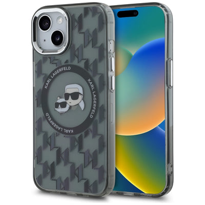 Karl Lagerfeld IML Monogram Karl & Choupette Head MagSafe iPhone 15 Plus Case - Black